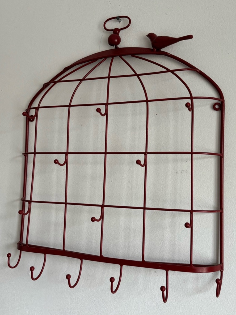 Vintage Style Metal Birdcage Wall rack Organizer Jewelry Kitchen Towels Red 20”